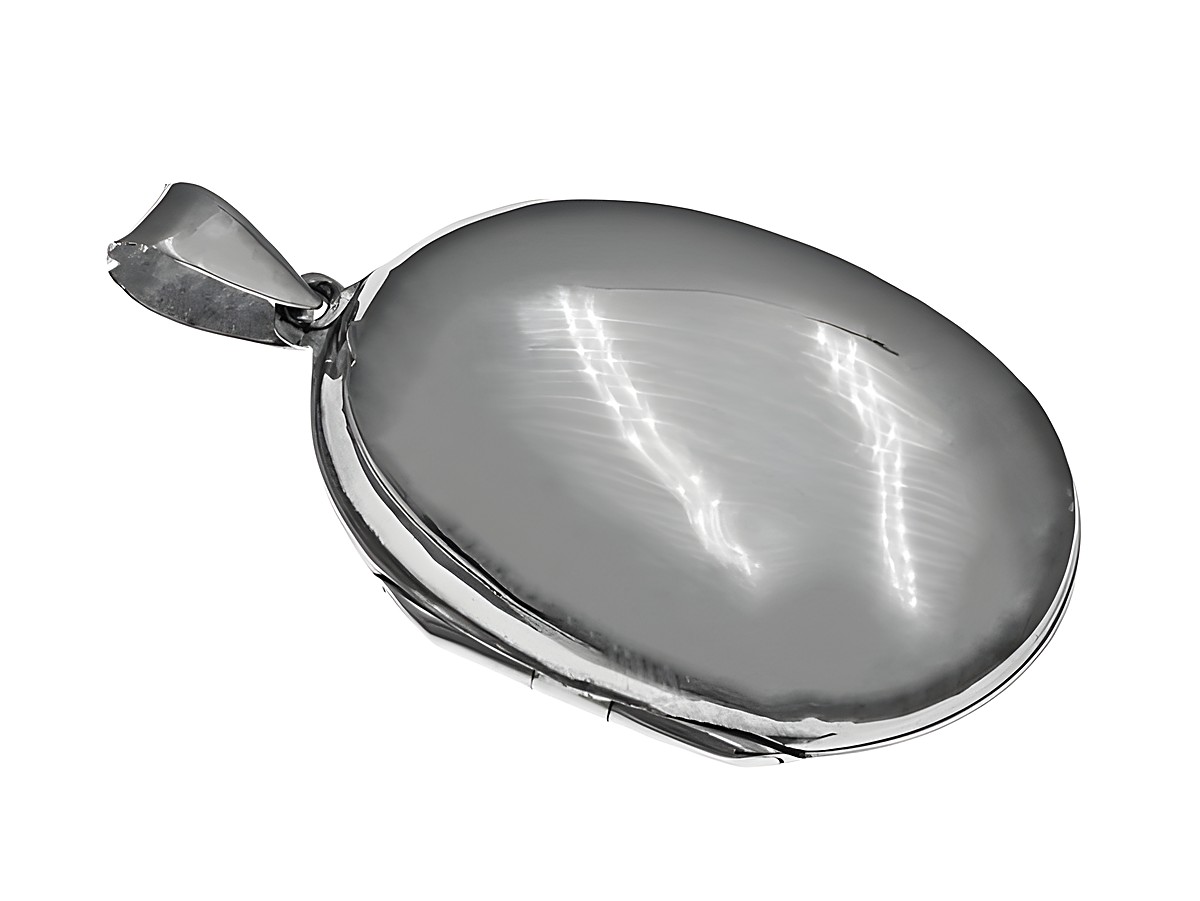 Oval Sterling Silber Medaillon mit einem Durchmesser von 39 mm, Hersteller Juwelier Harnisch, glänzende Oberfläche und klassisches Design, ideal zum Tragen als Schmuckstück oder zur Aufbewahrung von Andenken.