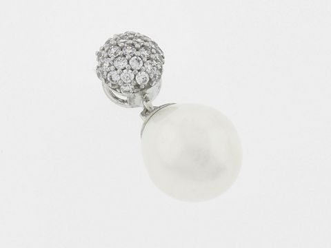 Pendelk Silber Anhänger rhod. mit Süßwasser Zuchtperle und Zirkonia von Juwelier Harnisch, elegant und zeitlos, ideal für jeden Anlass.