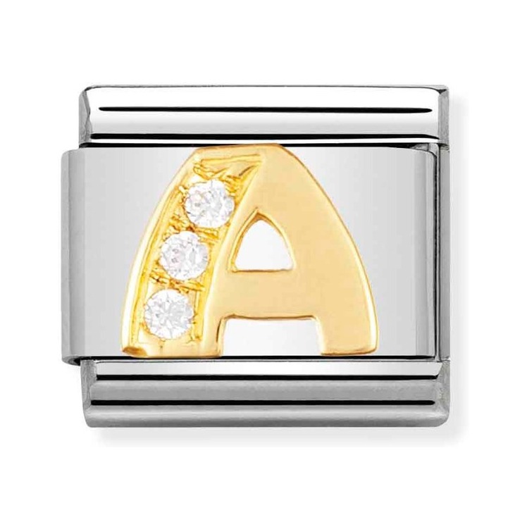 Nomination Composable Classic Charm Buchstabe A - Edelstahl, Gold 750 Gelbgold, Zirkonia