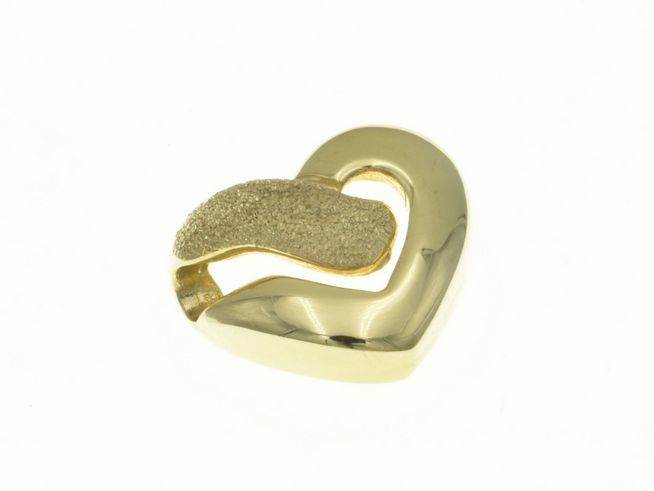 Anhänger Herz 585 Gold Gelbgold poliert hinreißend mit einer strukturierten Oberfläche, Hersteller Juwelier Harnisch, ideal für individuelle Schmuckstücke.