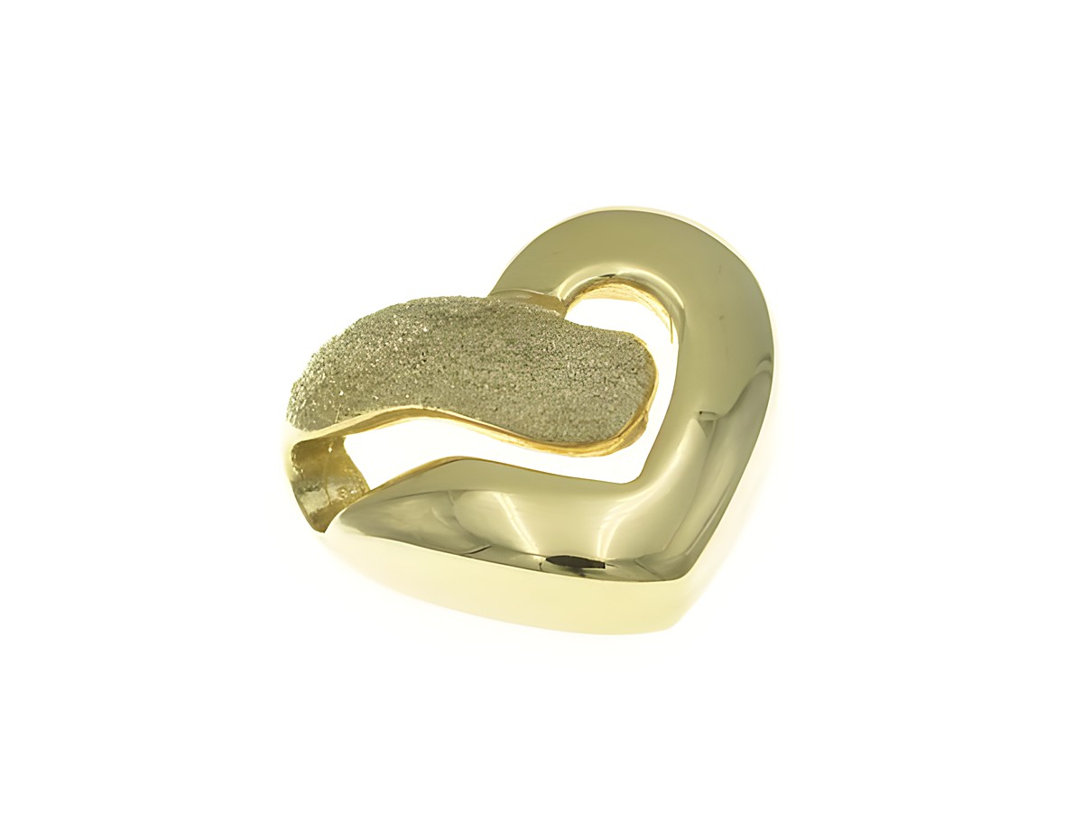 Anhänger Herz 585 Gold Gelbgold poliert hinreißend mit einer strukturierten Oberfläche, Hersteller Juwelier Harnisch, ideal für individuelle Schmuckstücke.