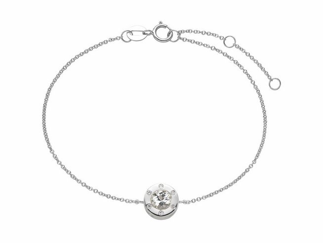 Xenox Weißgold Armband XG4443 mit Karreekette aus 375 Weißgold, 18 cm lang, ausgestattet mit einem funkelnden Stein in der Mitte, elegante und schlichte Verarbeitung für jeden Anlass.
