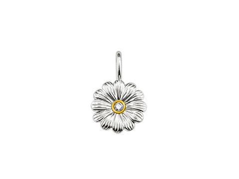 Silberner Thomas Sabo Anhänger in Blumenform mit einem zentralen weißen Zirkonia und goldenem Ring, aus der Kollektion Sweet Diamonds. Ideal als funkelndes Schmuckstück.