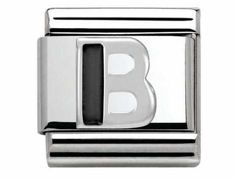 Ein silberner Buchstabe B aus Emaille von Nomination Classic SilverShine mit einer glatten, glänzenden Oberfläche und dekorativem Design, geeignet für Armbänder.