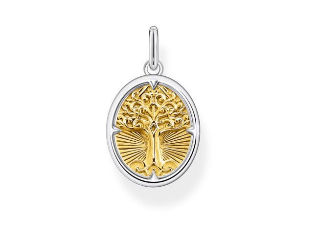 Thomas Sabo Lebensbaum Anhänger PE928-966-7 aus Sterling Silber, vergoldet. Der Anhänger zeigt einen stilisierten Baum des Lebens in gold und silber. Ideal für schlichte Eleganz.
