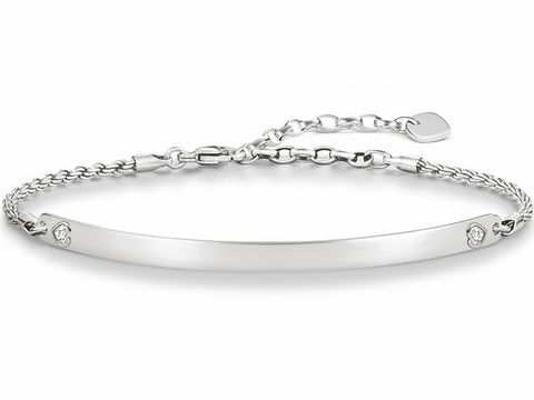 Silbernes Thomas Sabo Love Bridge Armband mit Zirkoniasteinen, flexibel in der Länge von 15-18 cm, elegantes Design für stilvolle Akzente. Ideal für jedes Handgelenk.