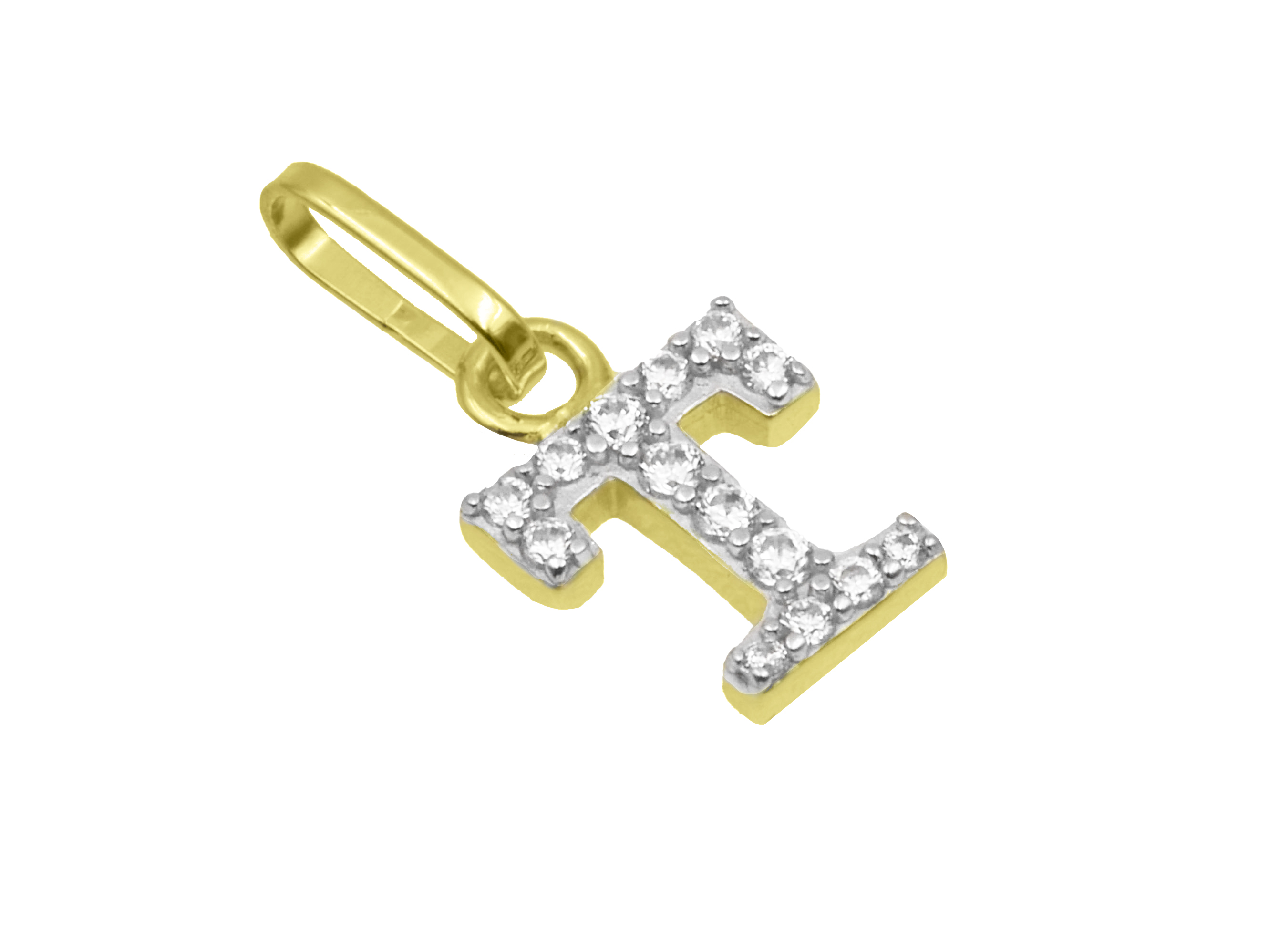 Buchstaben Anhänger - Buchstabe T - Sterling Silber Gelbgold Vergoldung - Zirkonia Buchstabenanhänger T aus Sterling Silber mit Gelbgold Vergoldung und Zirkonia, gefertigt von Juwelier Harnisch, elegantes und funkelndes Design.