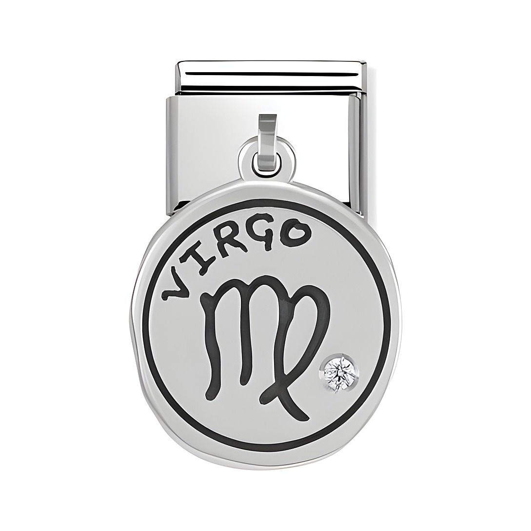 Sternzeichen Anhänger Jungfrau von Nomination in Silber mit der Gravur Virgo und einem kleinen Stein. Ideal für die Darstellung des Sternzeichens und Monatssteins.
