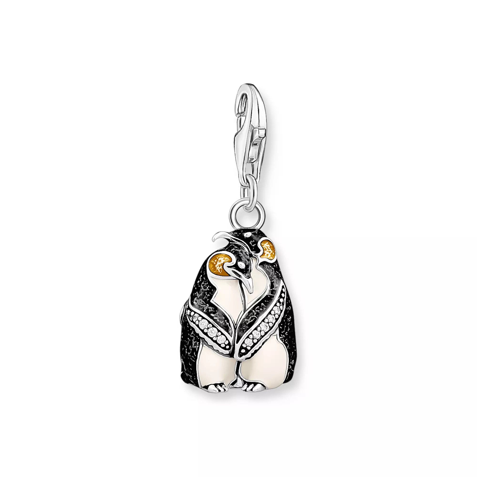 Thomas Sabo Charm-Anhänger - Sterling Silber - geschwärzt + Kaltemail + Zirkonia - Pinguine