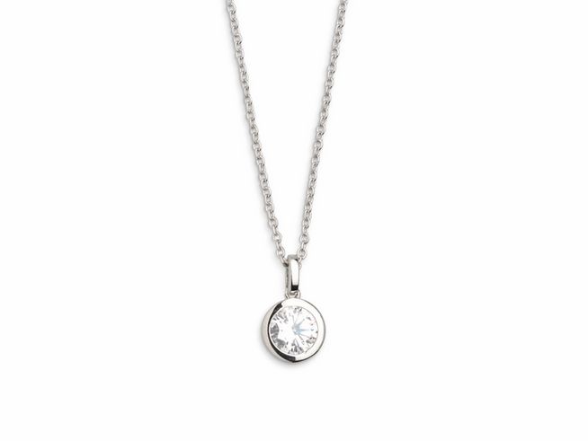 Xenox Sterling Silber Kette XS7285 in 40-45 cm Länge mit einer zarten Ankerkette und einem runden, funkelnden Anhänger in silberner Zarge. Ideal für elegante Akzente.