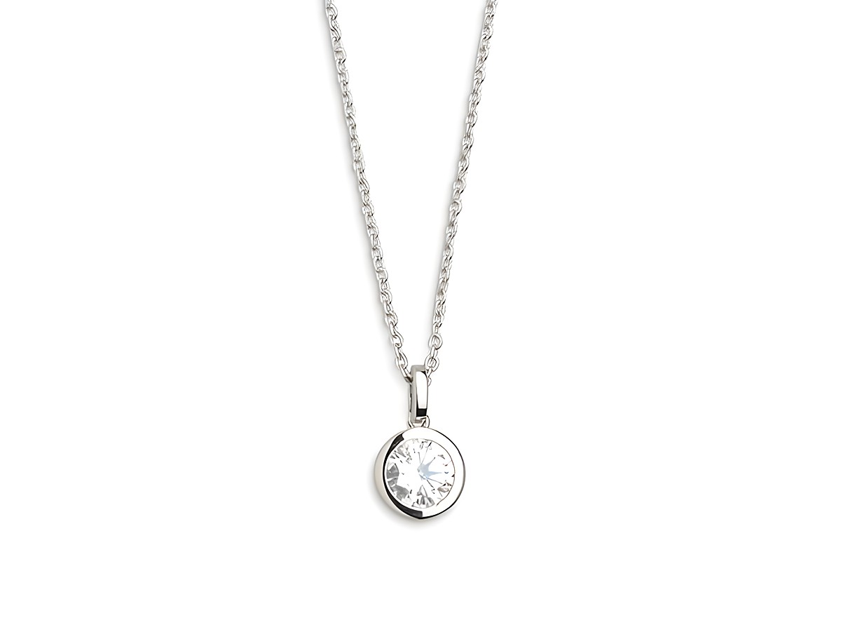 Xenox Sterling Silber Kette XS7285 in 40-45 cm Länge mit einer zarten Ankerkette und einem runden, funkelnden Anhänger in silberner Zarge. Ideal für elegante Akzente.