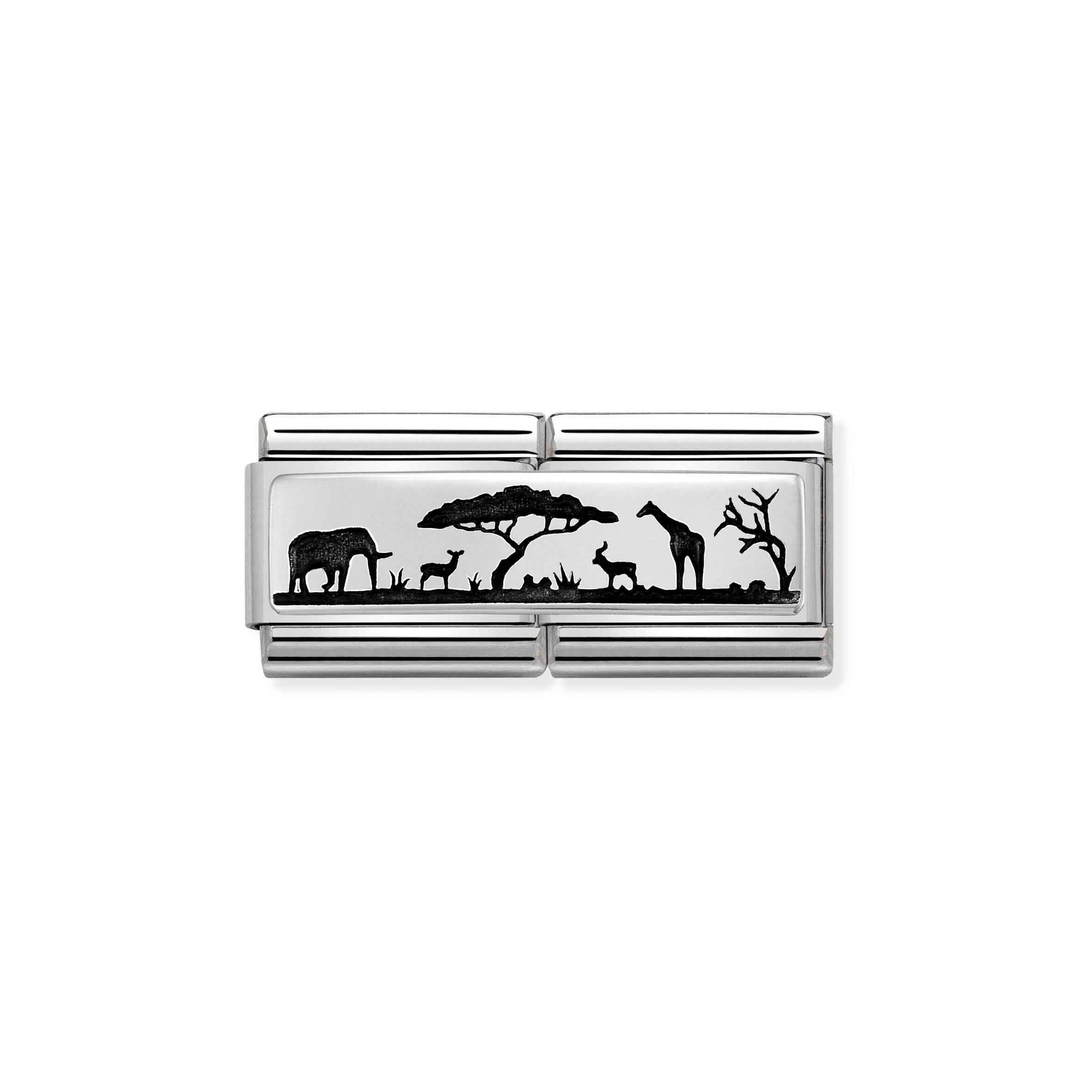 Nomination Composable Classic Double Charm Tiere der Savanne - Edelstahl, Sterling Silber
