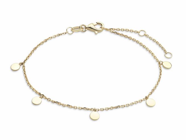 Xenox Gold ARMBAND XG4404G aus 375 Gold in Gelbgold, mit Karreekette und dekorativen runden Elementen, verstellbare Länge von 15 bis 18 cm, elegant und modisch.