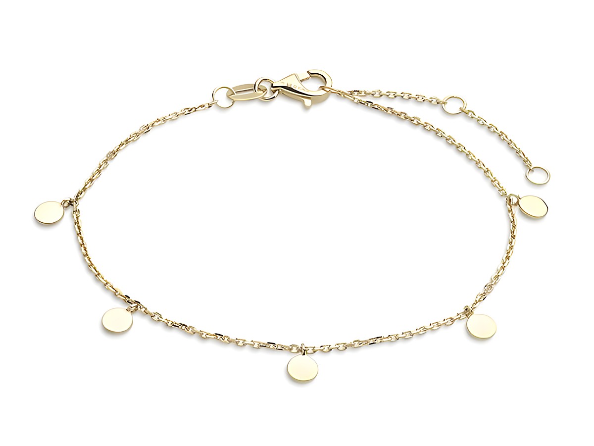 Xenox Gold ARMBAND XG4404G aus 375 Gold in Gelbgold, mit Karreekette und dekorativen runden Elementen, verstellbare Länge von 15 bis 18 cm, elegant und modisch.