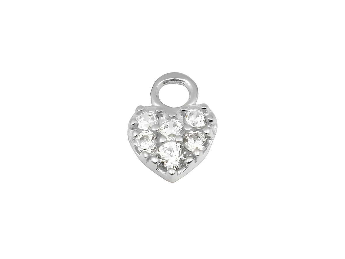 Einhänger für Creolen in Herzform aus rhodiniertem Sterling Silber mit funkelnden klaren Zirkonia. Hersteller Juwelier Harnisch, ideal für elegante Schmuckkompositionen.