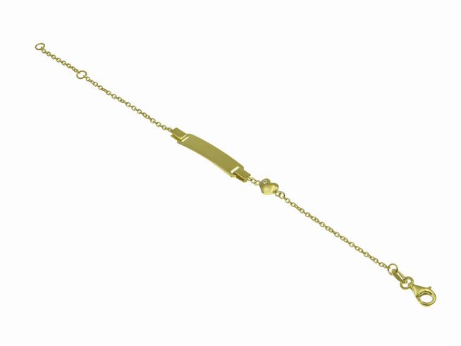 Gravurarmband in Gelbgold mit Herzmotiv, 14cm und 16cm, aus Sterling Silber, ideal für Kinder, von Juwelier Harnisch, gravierbar, elegantes und persönliches Schmuckstück.