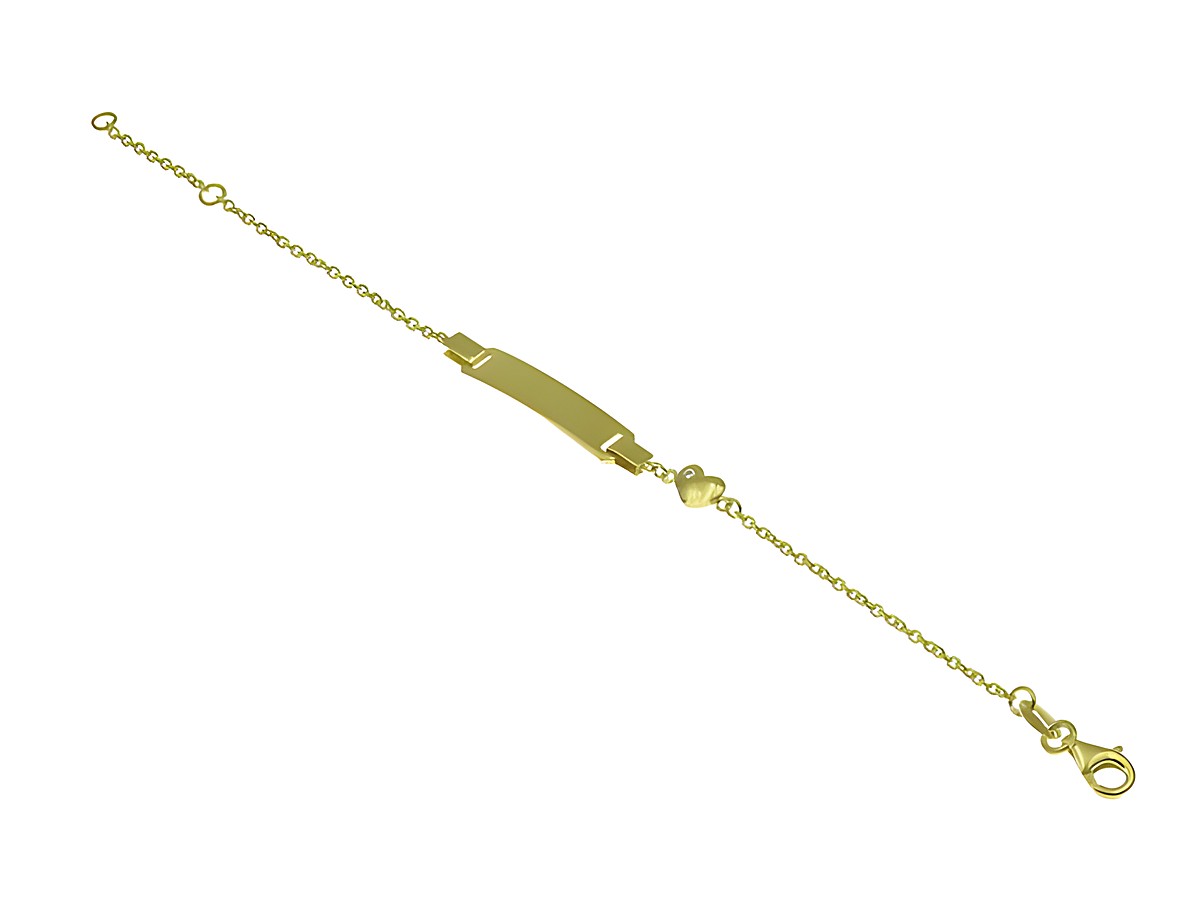 Gravurarmband in Gelbgold mit Herzmotiv, 14cm und 16cm, aus Sterling Silber, ideal für Kinder, von Juwelier Harnisch, gravierbar, elegantes und persönliches Schmuckstück.
