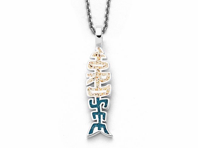 DUR Anhänger Fischgräte Nordsee aus rhodiniertem Sterling Silber mit dezenten Farbdetails in Blau und Beige, stilvoll und modern für jedes Outfit geeignet.