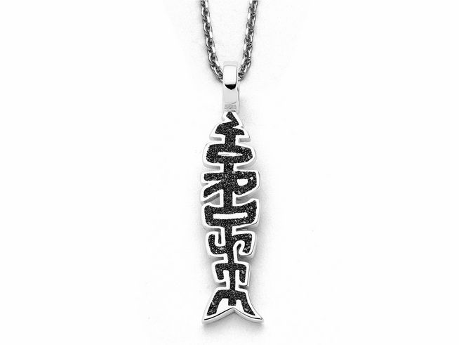 DUR Anhänger Fischgräte Nordsee P4443 aus rhodiniertem Sterling Silber, stilvolles Design in Fischform mit filigranen Mustern, ideal für maritimen Schmuckliebhaber.