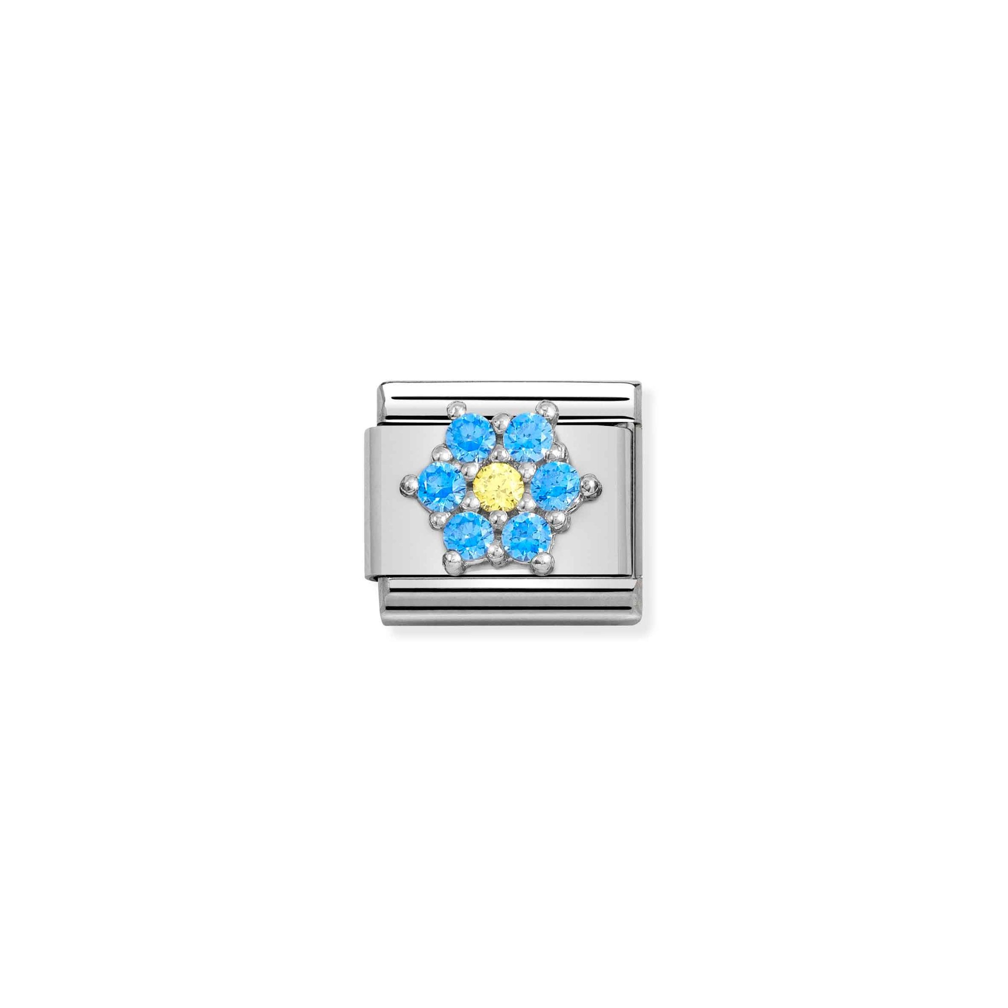 Nomination Composable Classic Charm Blume hellblau-gelb - Edelstahl, Sterling Silber, Zirkonia