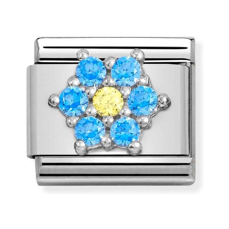 Nomination Composable Classic Charm Blume hellblau-gelb - Edelstahl, Sterling Silber, Zirkonia