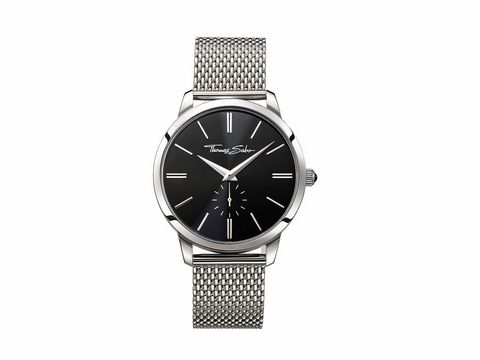 40002417-0 Elegante Thomas Sabo Herrenuhr WA0152-201-203 mit schwarzem Zifferblatt, silbernem Gehäuse und feinem Mesh-Armband für stilbewusste Männer. Ideal für jeden Anlass.
