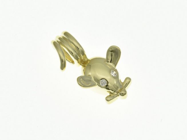 Maus Anhänger aus Gelbgold 585 mit Zirkonia, gestaltet vom Juwelier Harnisch, in tierischer Form und strahlendem Glanz, ideal als Schmuckstück oder Geschenk.