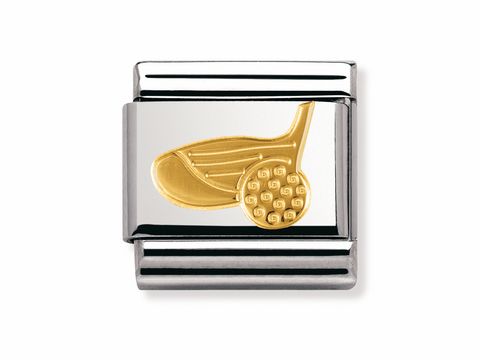 Classic Golfschläger mit Ball von Nomination in goldfarbenem Design auf silberfarbener Basis. Ideal für Golfenthusiasten und als stilvolles Accessoire.
