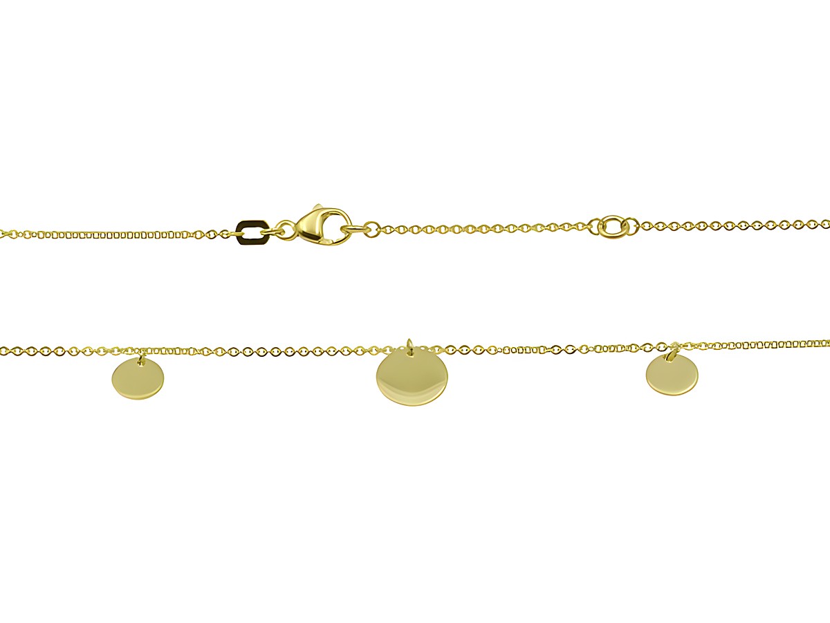 Kette Plättchentrio in Silber und Gelbgold vergoldet mit einer Länge von 42 cm und 45 cm, hergestellt von Juwelier Harnisch, zeigt ein elegantes Design mit mehreren Plättchen.