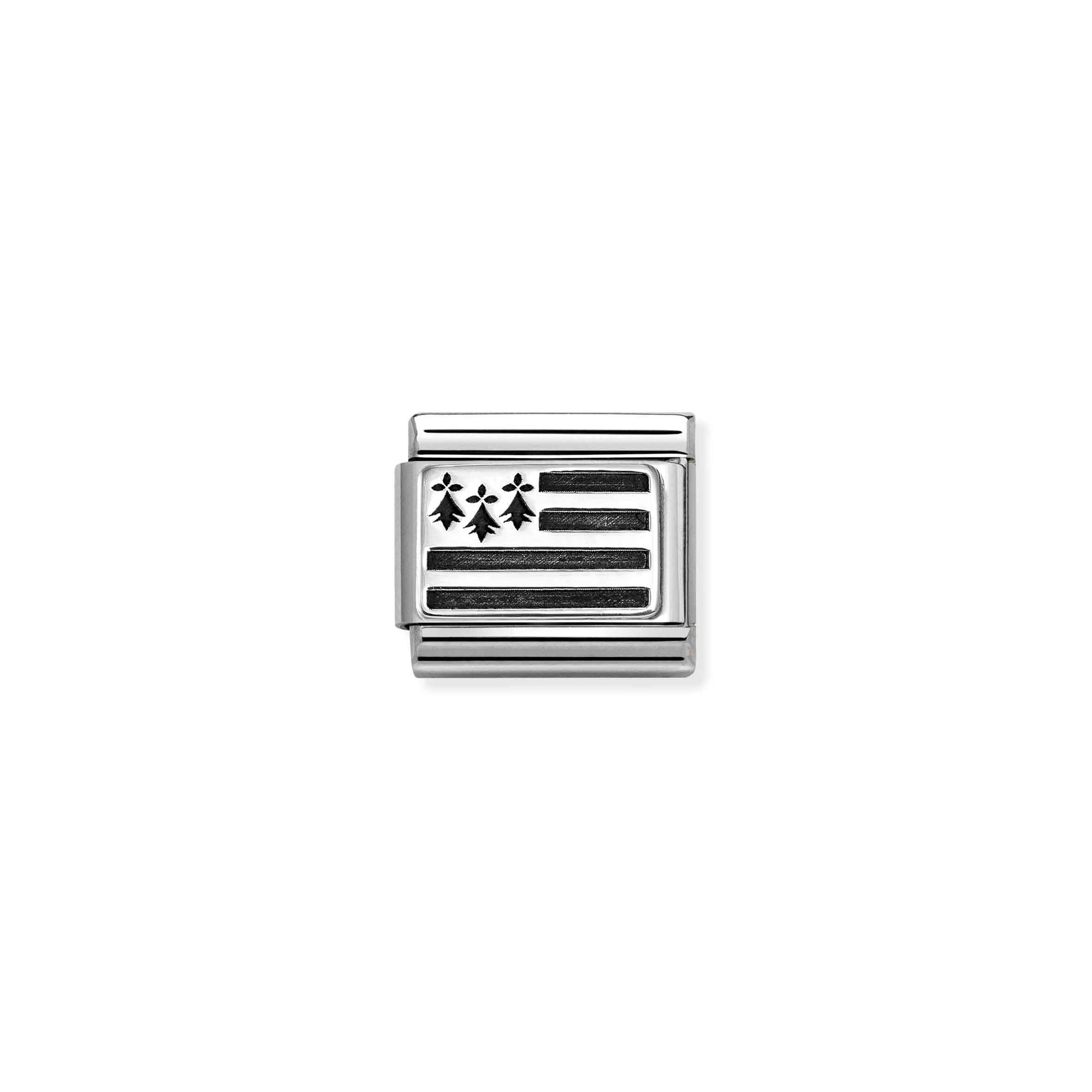 Nomination Composable Classic Charm Flagge Bretagne - Edelstahl, Sterling Silber oxidiert