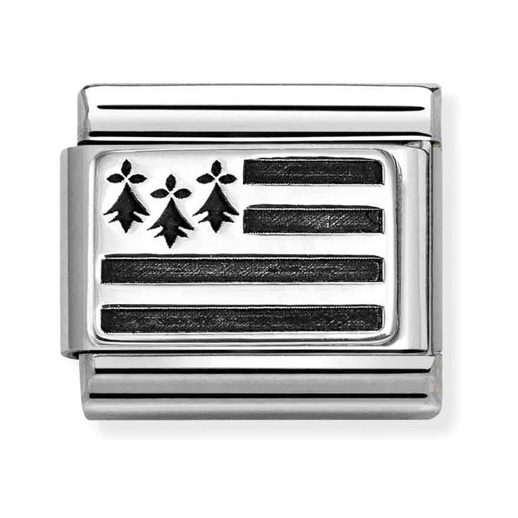 Nomination Composable Classic Charm Flagge Bretagne - Edelstahl, Sterling Silber oxidiert