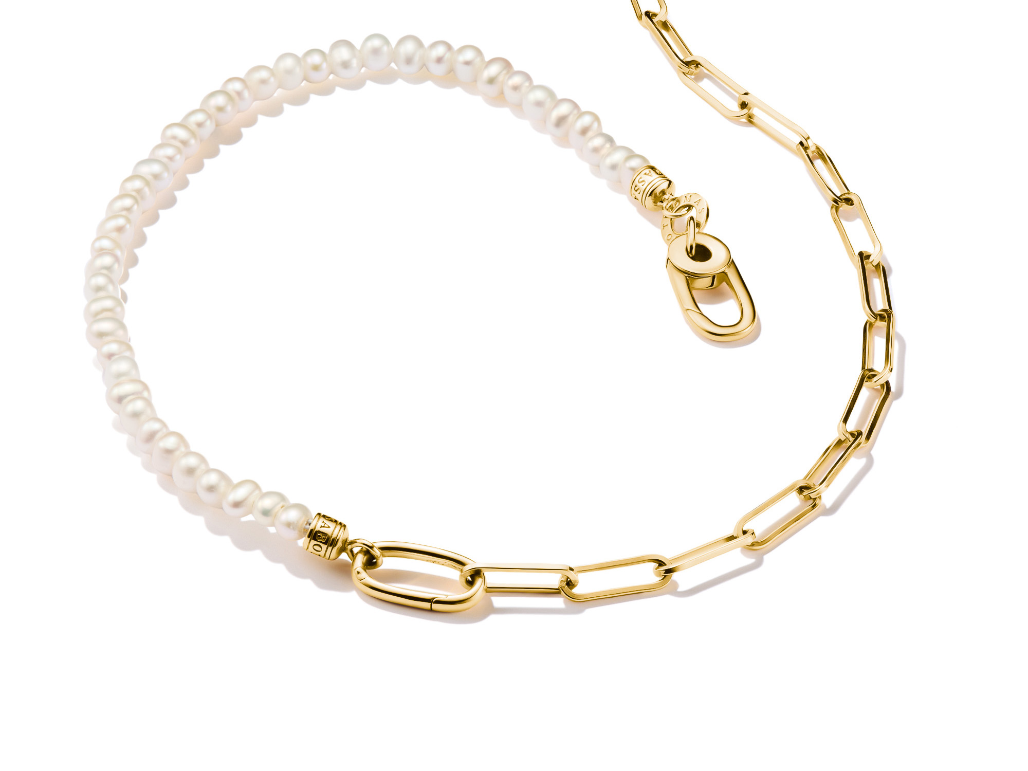 Charm Kette von Thomas Sabo aus Zuchtperlen und Paperclip-Elementen in Silber mit Connect Link, eine elegante und stilvolle Halskette, Länge 45 cm.