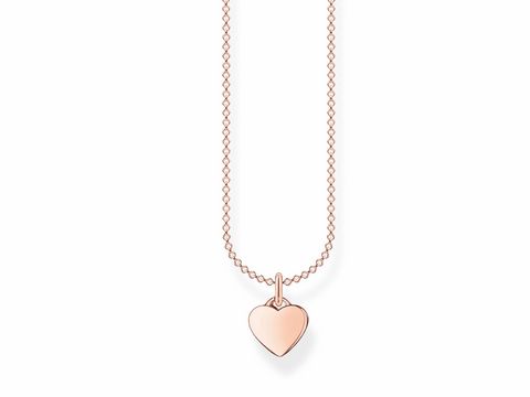 Kette mit Anhänger in Herzform aus Roségold, verziert mit einer feinen Kette, verstellbar in den Längen 38, 40, 42 und 45 cm, Hersteller Thomas Sabo, Teil der Charming Collection.