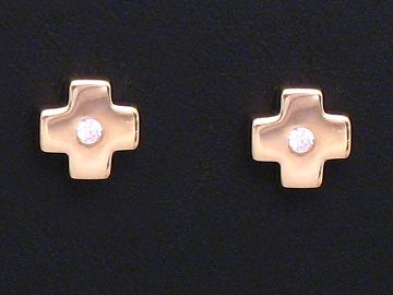 Gold Ohrringe in Kreuzform mit Zirkonia, Hersteller Juwelier Harnisch, elegantes Design für jeden Anlass, zeitlos und hochwertig, strahlende Akzente durch die Zirkonia.