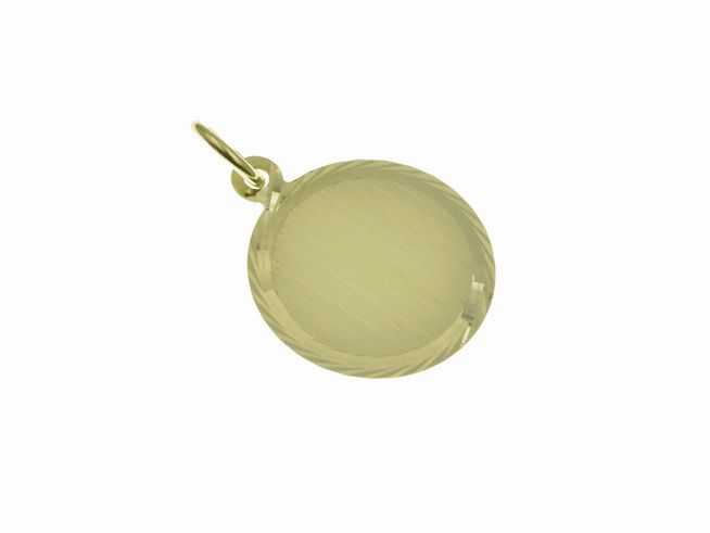 Gravurplatte rund aus Gold 585, Anhänger mit facettiertem Rand, gefertigt vom Juwelier Harnisch, ideal für individuelle Gravuren.