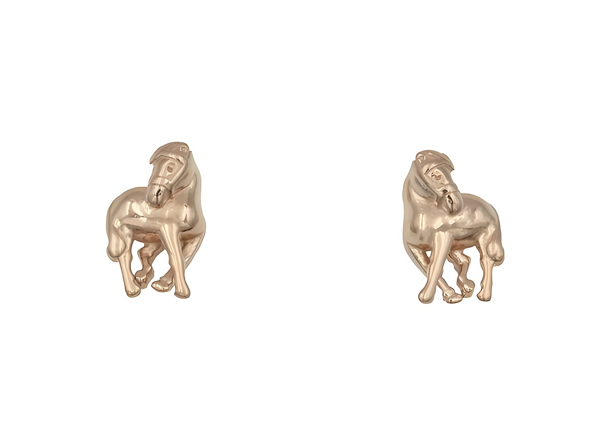 Ohrringe Ohrstecker Pferd aus Sterling Silber in Roségold vergoldet, ideal für Kinder, hergestellt von Juwelier Harnisch, liebevolles Design für kleine Pferdefans.