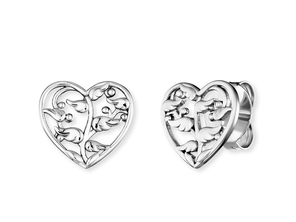 Engelsrufer ERE-WINGTREE-ST Ohrstecker Flügelbaum aus Silber in Herzform mit filigranem Design, neu und elegant für jeden Anlass, perfekt als Schmuckstück oder Geschenk.