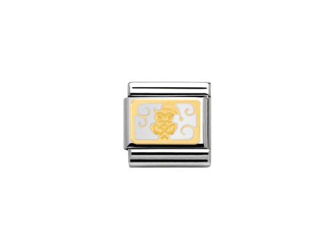 Eule aus goldenem Metall mit weißen und goldenen Details auf einem silbernen Clip. Ideal für die Weihnachtszeit. Hersteller Nomination, Modell Classic xmas 030160 08.