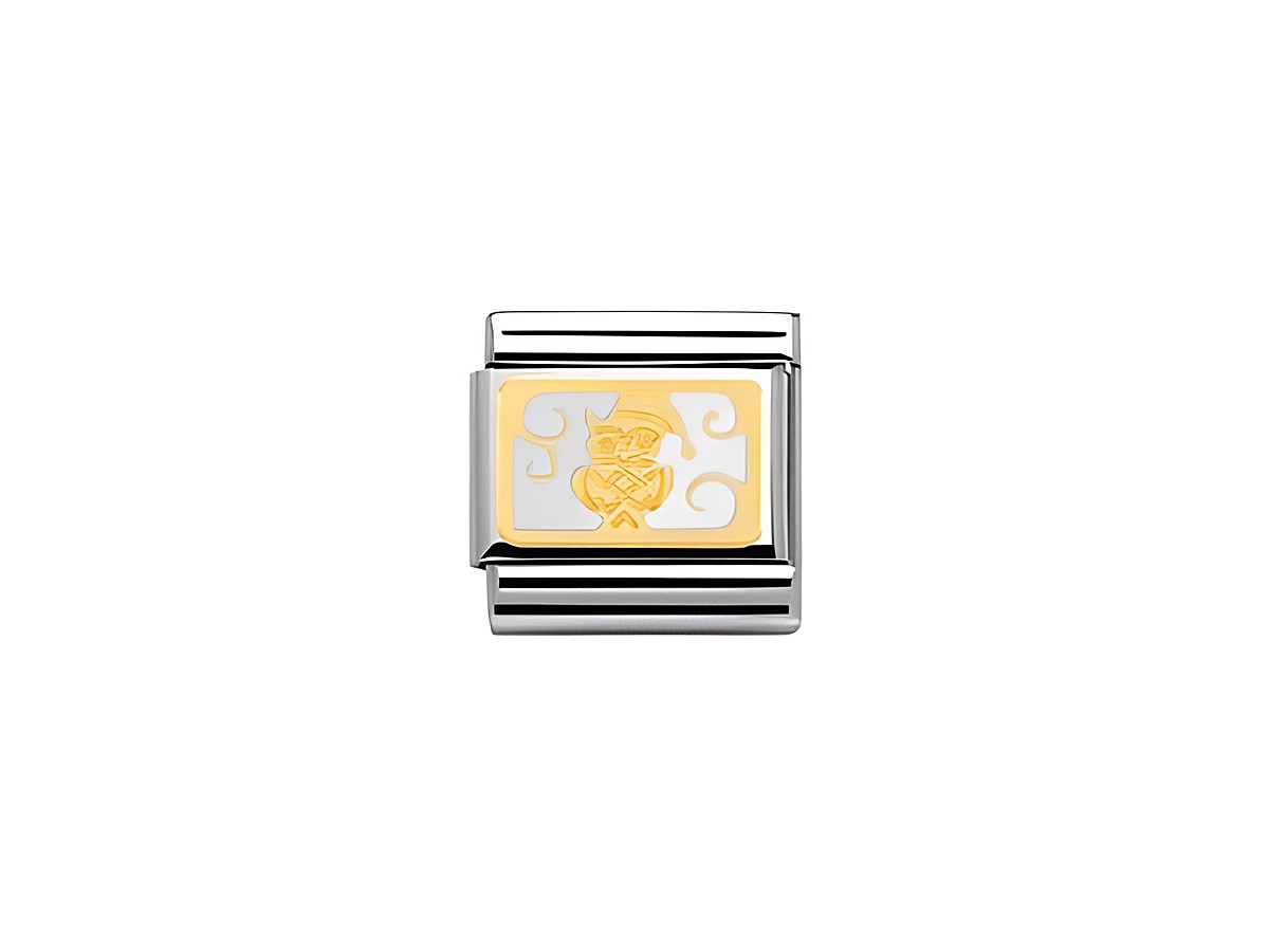 Eule aus goldenem Metall mit weißen und goldenen Details auf einem silbernen Clip. Ideal für die Weihnachtszeit. Hersteller Nomination, Modell Classic xmas 030160 08.