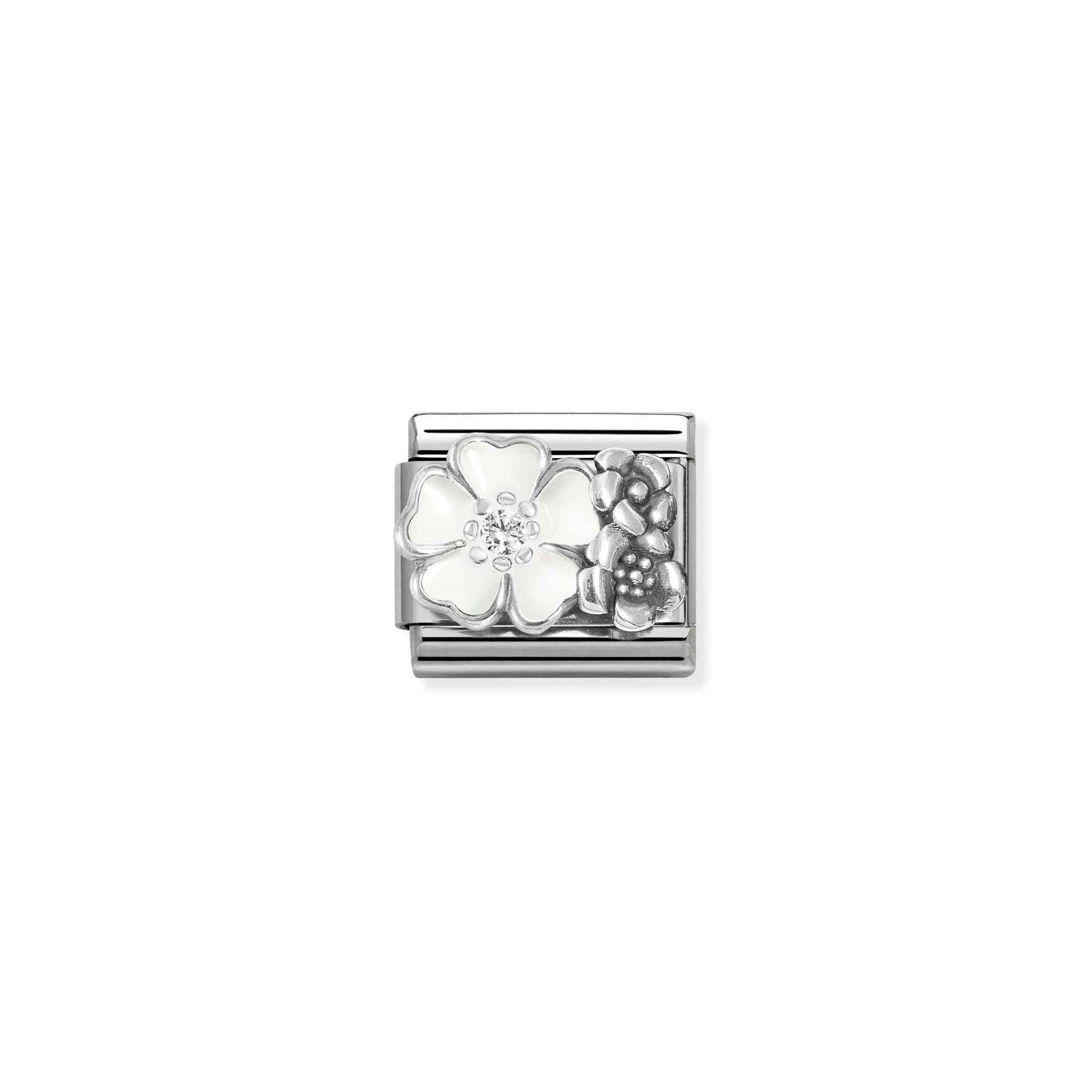 Nomination Composable Classic Charm Blume weiß - Edelstahl, Sterling Silber, Emaille, Zirkonia