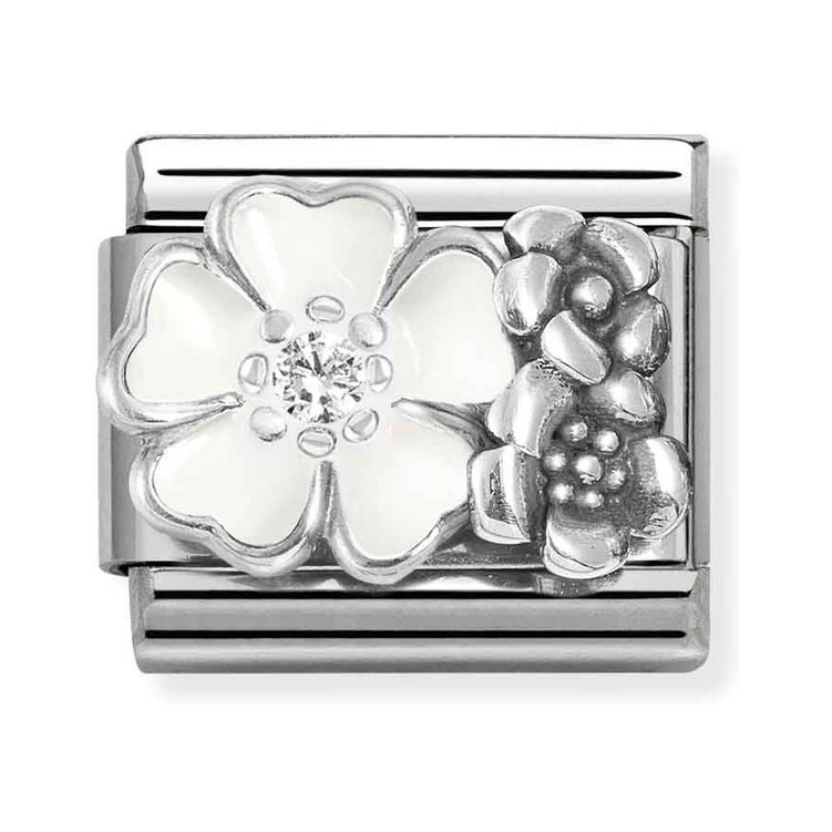 Nomination Composable Classic Charm Blume weiß - Edelstahl, Sterling Silber, Emaille, Zirkonia