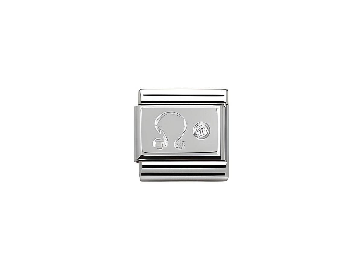 Zirkonia Schmuckelement von Nomination mit dem Symbol des Sternzeichens Löwe in Silber. Ideal für die individuelle Gestaltung von Armbändern und als Geschenk für Löwe-Geborene.