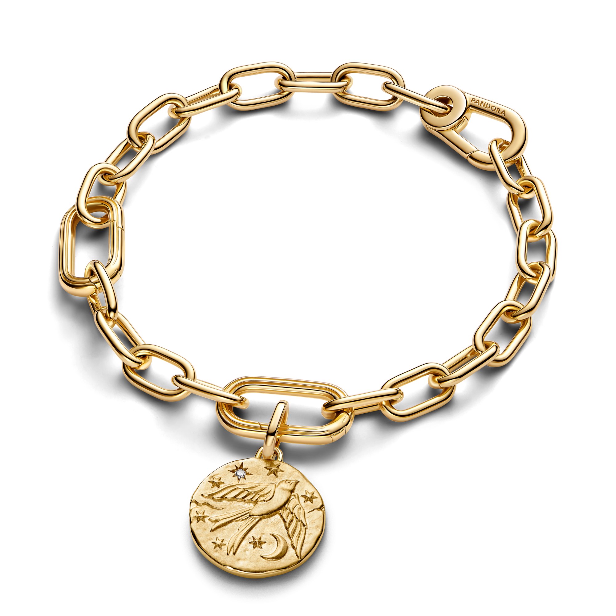 Pandora Me - Schwalbe Medaillon-Charm - Gelbgold Vergoldung - Zirkonia - DUM VITA EST SPES EST – Ansicht 2