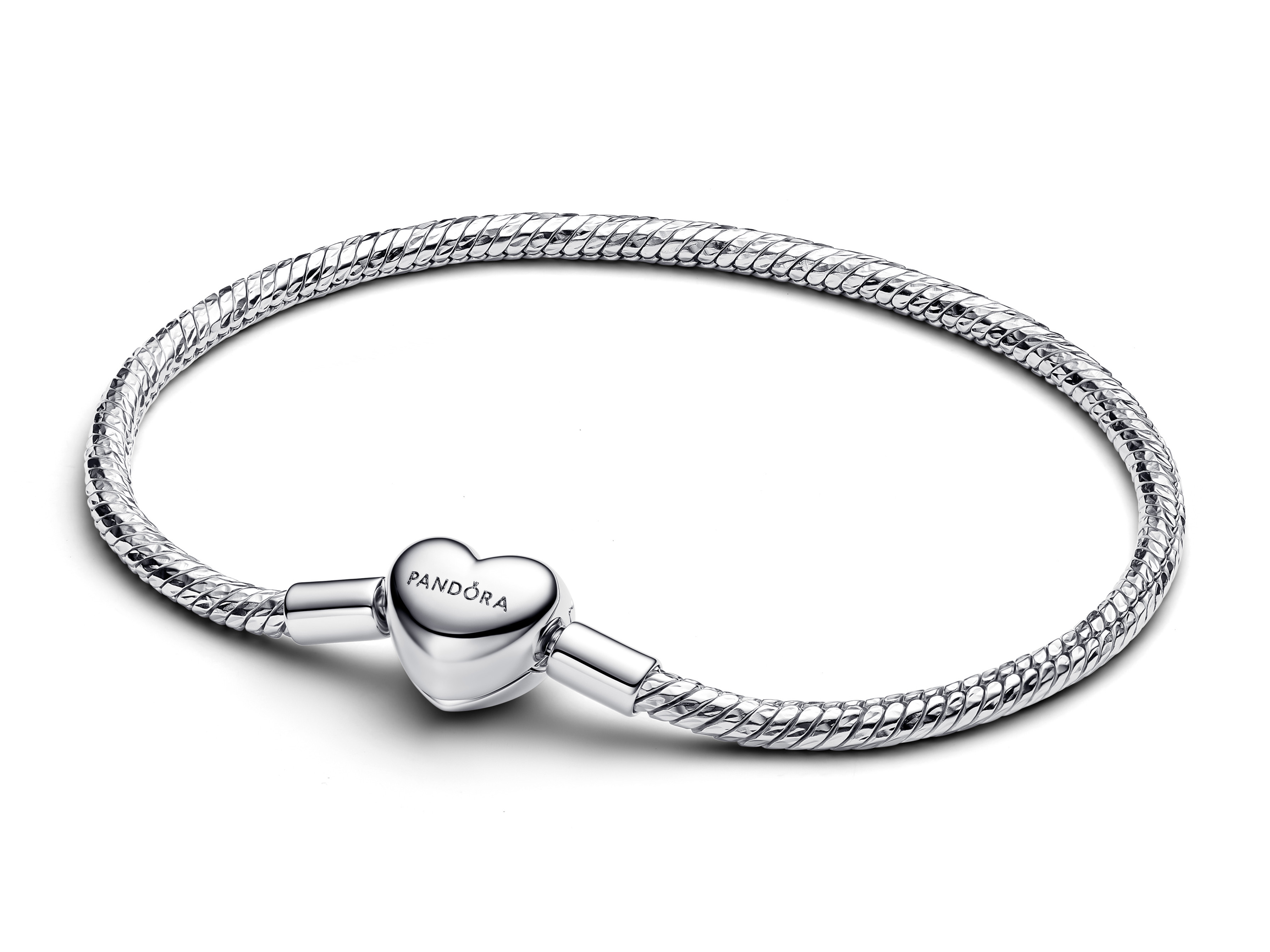 Pandora 594236C00-23 - Facettiertes Schlangen-Gliederarmband mit Herzverschluss - Sterling Silber - 23 cm