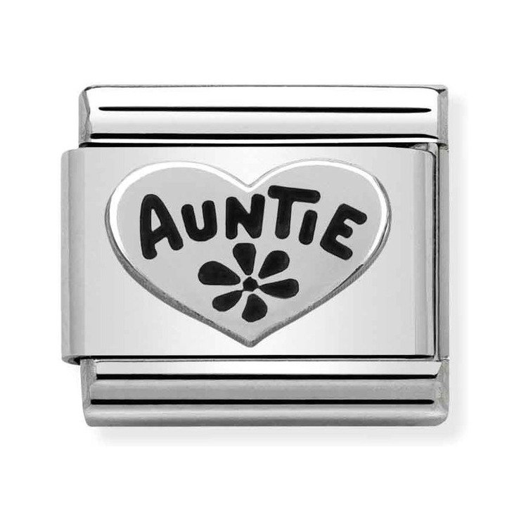 Nomination Composable Classic Charm Herz Auntie - Edelstahl, Sterling Silber, Emaille schwarz