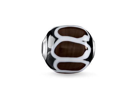 Glas-Bead in Braun, Schwarz und Weiß mit einem eleganten Muster, hergestellt von Thomas Sabo, Modell K0250-017-2, ideal für kreative Schmuckgestaltung.