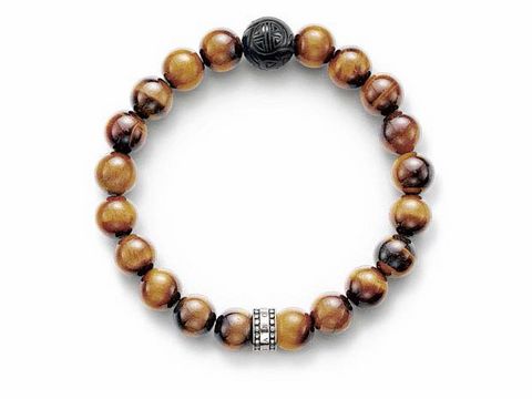 Silbernes Armband von Thomas Sabo mit geschwärztem Obsidian und braunem Tigerauge in einem stilvollen Design, geeignet für Handgelenke bis 20 cm.