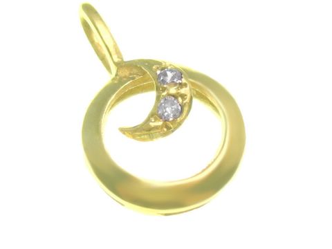 Design Diamant Gold Anhänger aus Gelbgold mit einer geschwungenen Form und drei funkelnden Diamanten, Hersteller Juwelier Harnisch, ideal für elegante Anlässe.