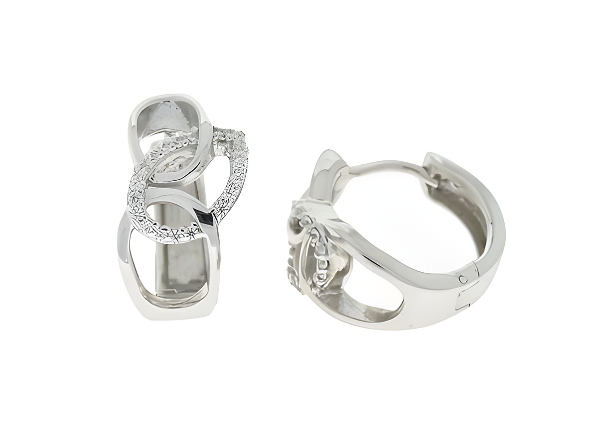 Ohrringe Creolen verschlungen aus Silber rhodiniert bis 15 mm, traumhaftes Design von Juwelier Harnisch, elegant und modern, ideal für jeden Anlass.