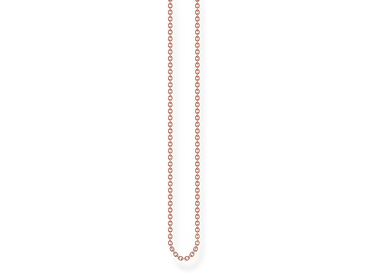 Feine roségoldfarbene Ankerkette von Thomas Sabo, Länge 38 bis 42 cm, ohne Anhänger, aus silbervergoldetem Material, elegantes und zeitloses Design.